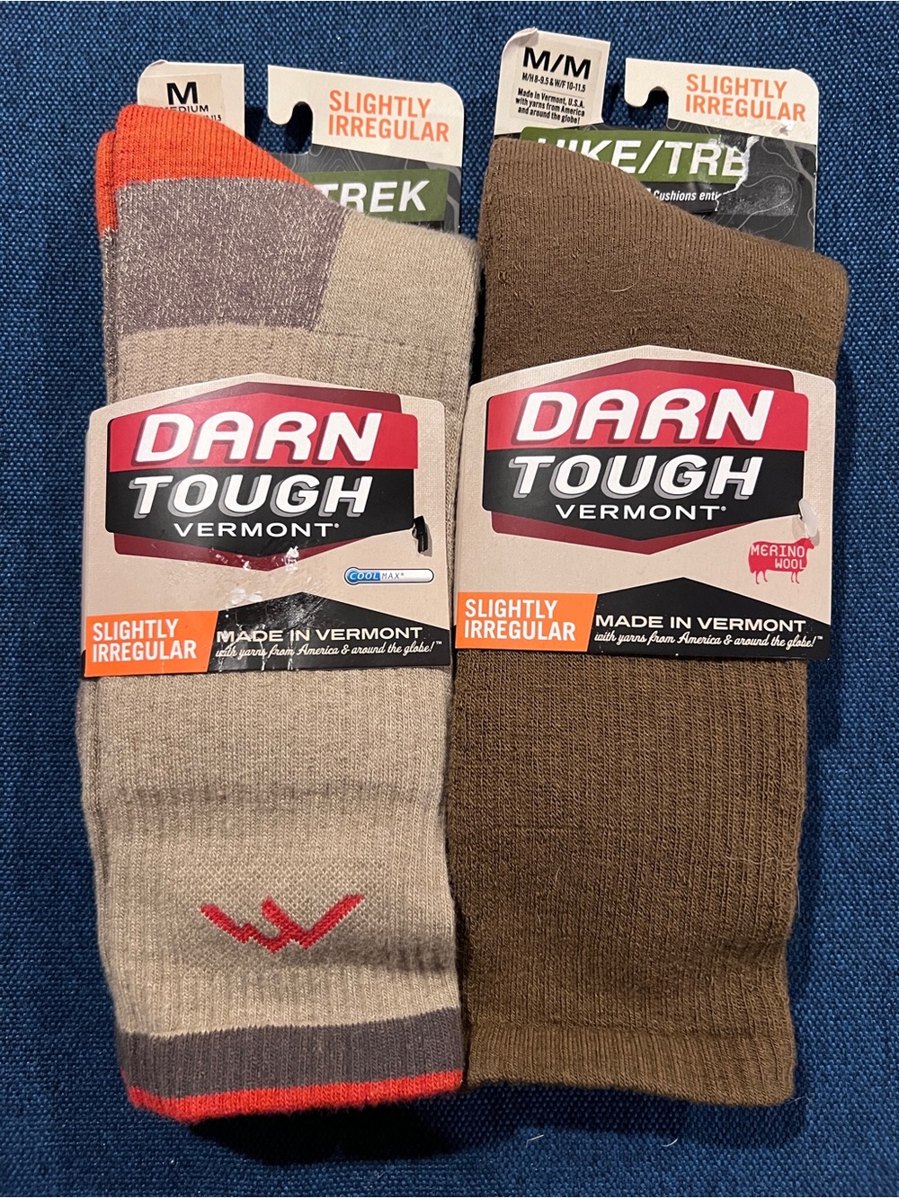 2 Pairs of Darn Tough Men’s Athletic Crew Socks - Brown & Tan - Merino Wool
